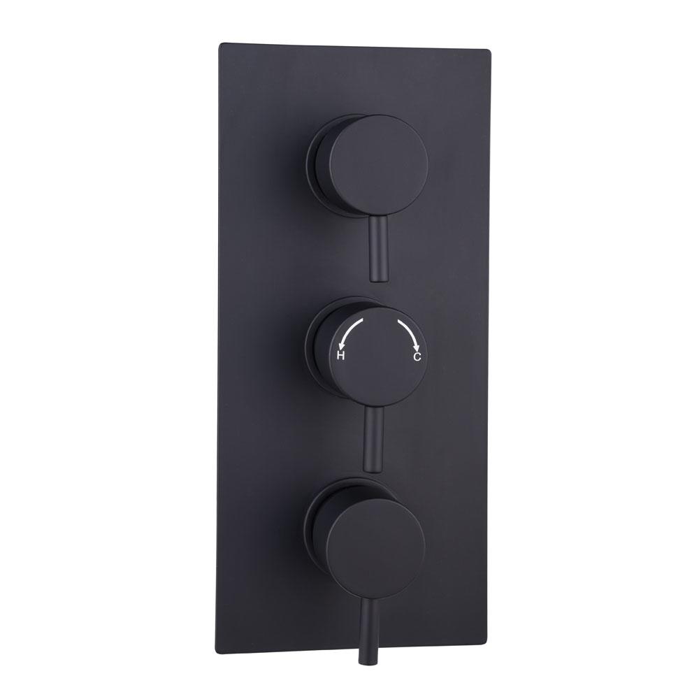 An image of Trinity Orca Black Round Dual Outlet Three Handle Thermostatic Shower Valve
