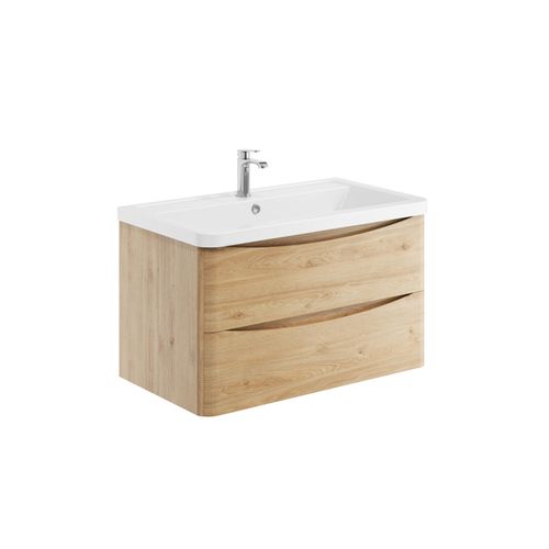 Scudo Bella 800mm wall hung vanity unit in Davos Oak finish with 2 soft-close drawers