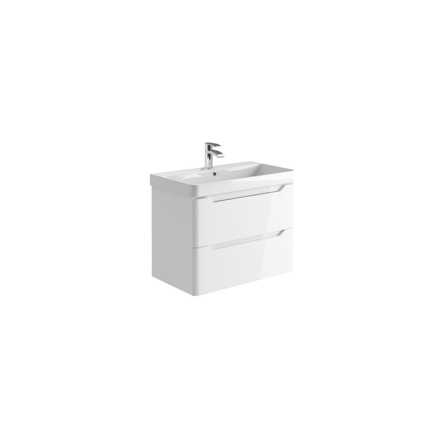 Scudo Ella white melamine wall hung vanity unit, 765mm width, contemporary design