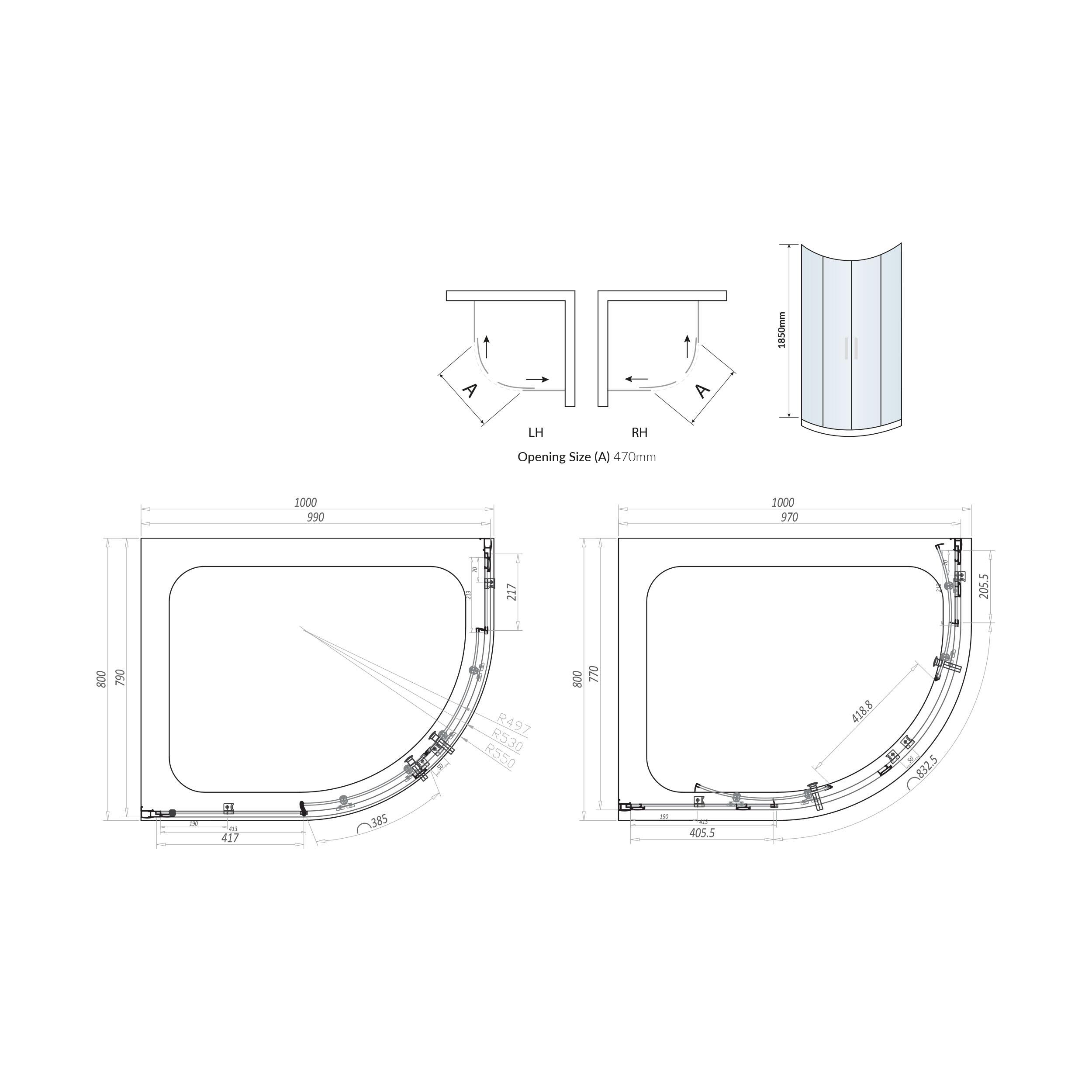 Scudo S6 double door quadrant shower enclosure, 1000x800mm, clear 6mm glass with chrome frame