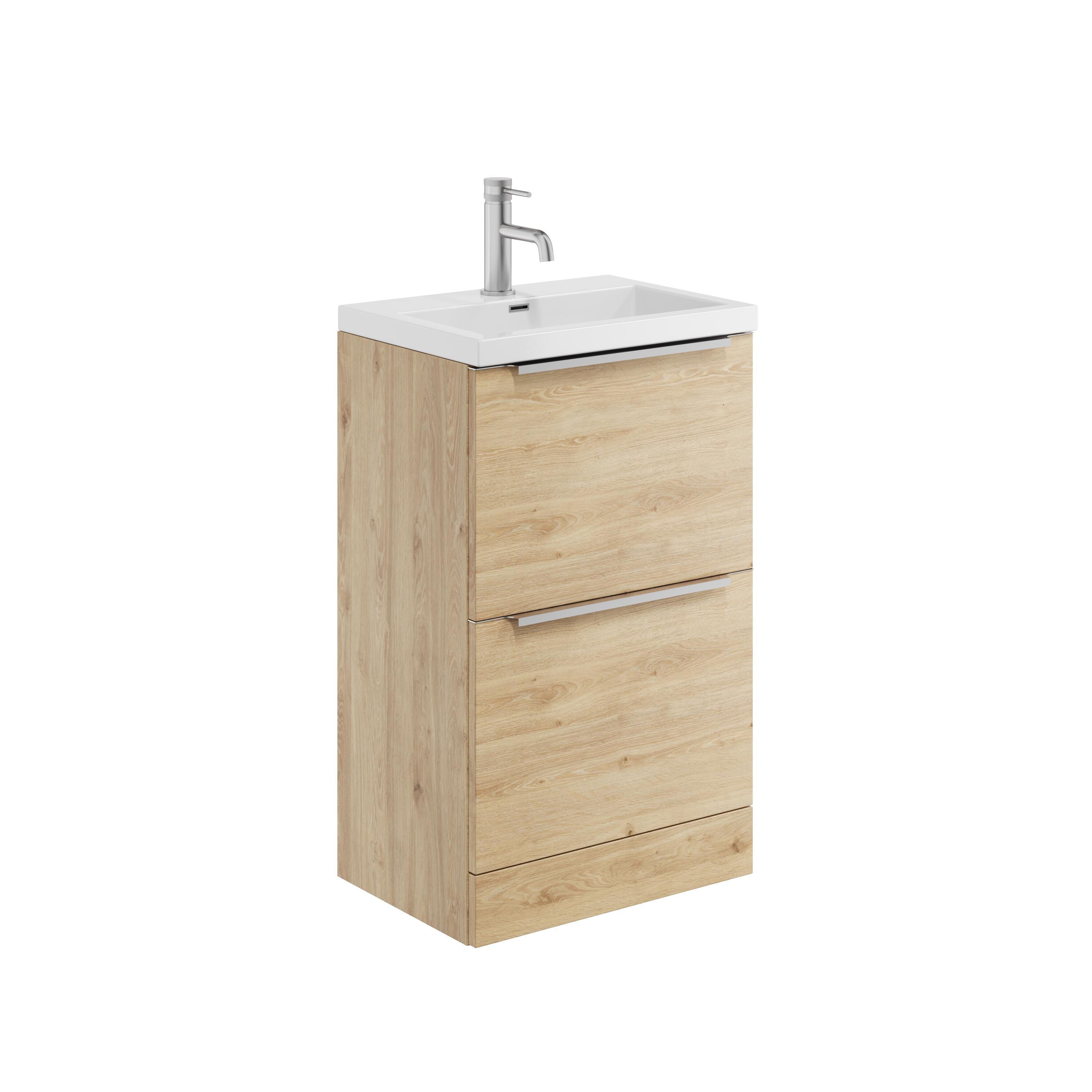 Scudo Muro PLUS 2 drawer freestanding basin unit, 530mm wide, Davos Oak finish