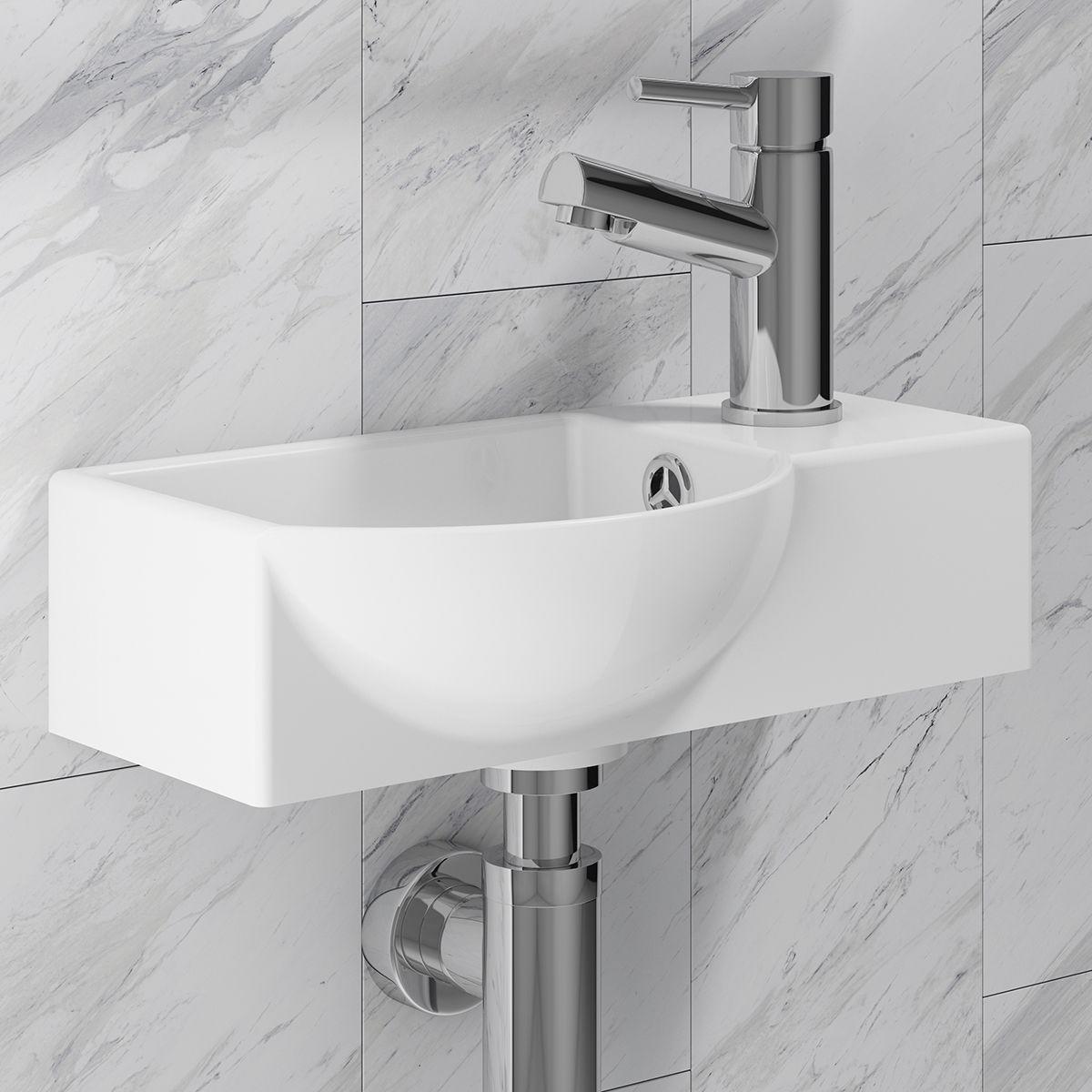 Jupiter 400mm Curved Bathroom Toilet Basin Sink Wall Hung Countertop Ceramic 1 Tap Hole ARTB01