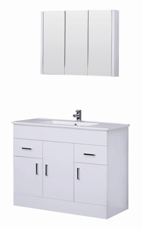 An image of Turin Turin 1000Mm Vanity Unit & Basin Modern White Gloss Bathroom Furniture Mir...