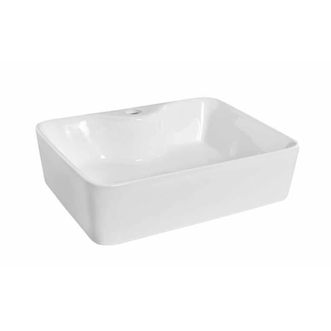 An image of Nuie 480Mm White Square Surface Mounted Ceramic Vessel Basin 130 X 480 X 370Mm