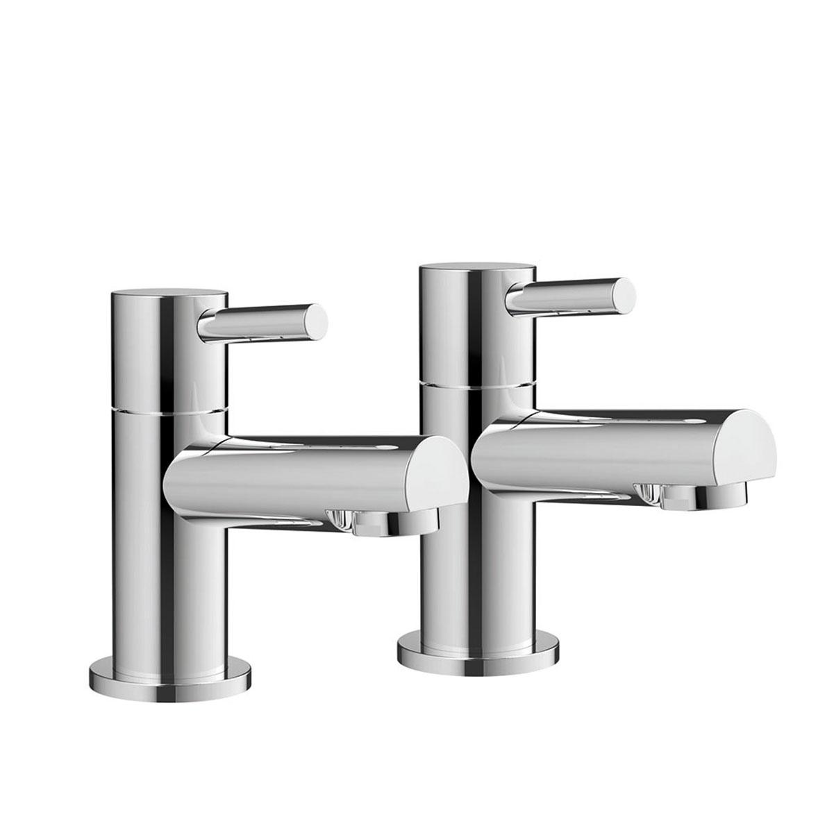 An image of Zico Pair Of Chrome Modern Lever Handle Basin Pillar Taps No Waste