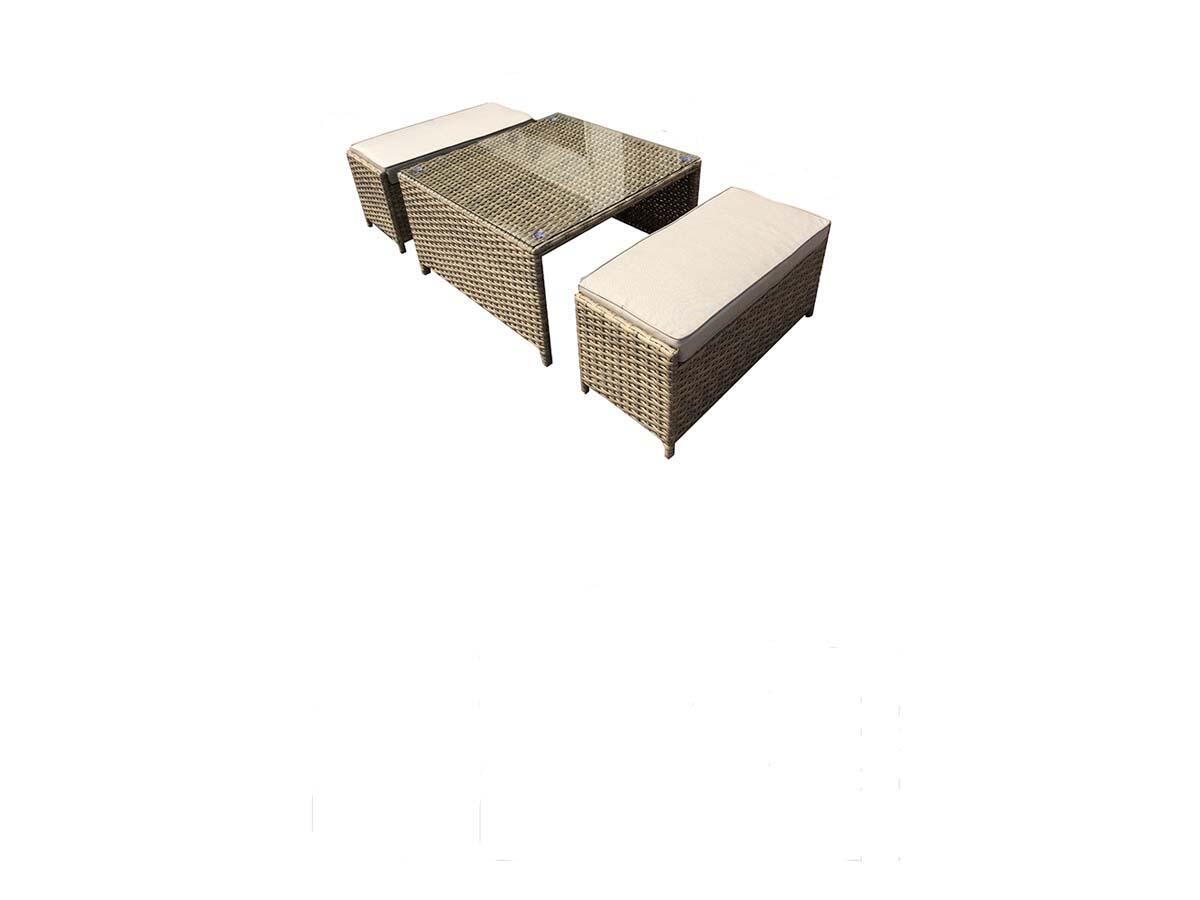 An image of Signature Weave Elizabeth Coffee Table & 2 Ottomans Nature Garden Furniture