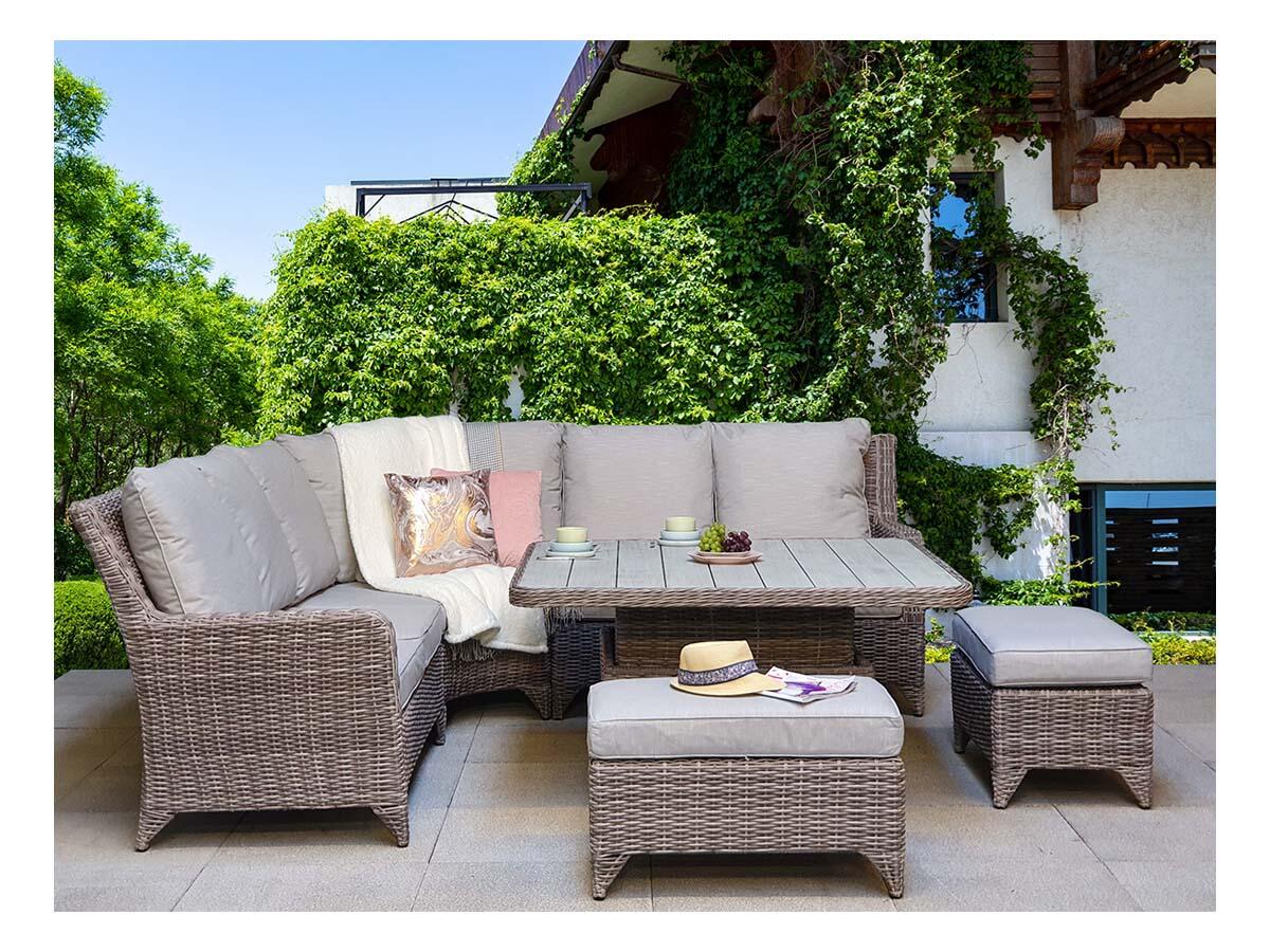 An image of Signature Weave Sarah Lift And Rise Corner Dining Garden Furniture