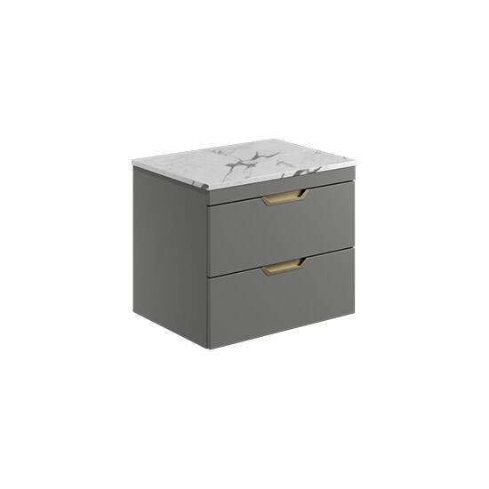 Scudo Aubrey 600mm wall hung vanity unit in Dust Grey with integral handles and matching worktop