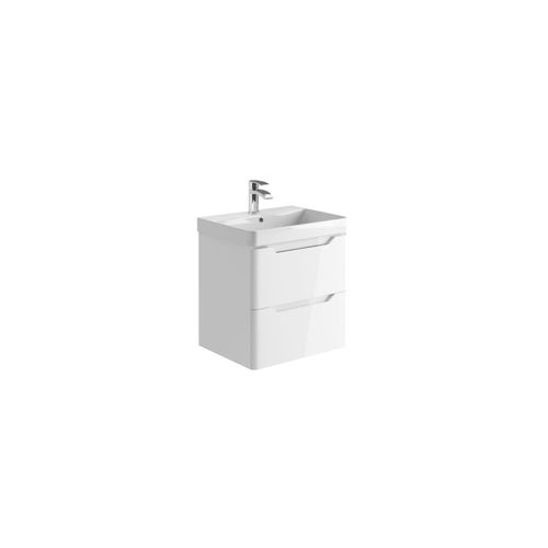 Scudo Ella white melamine wall mounted vanity unit, 570mm wide, contemporary design with soft close doors