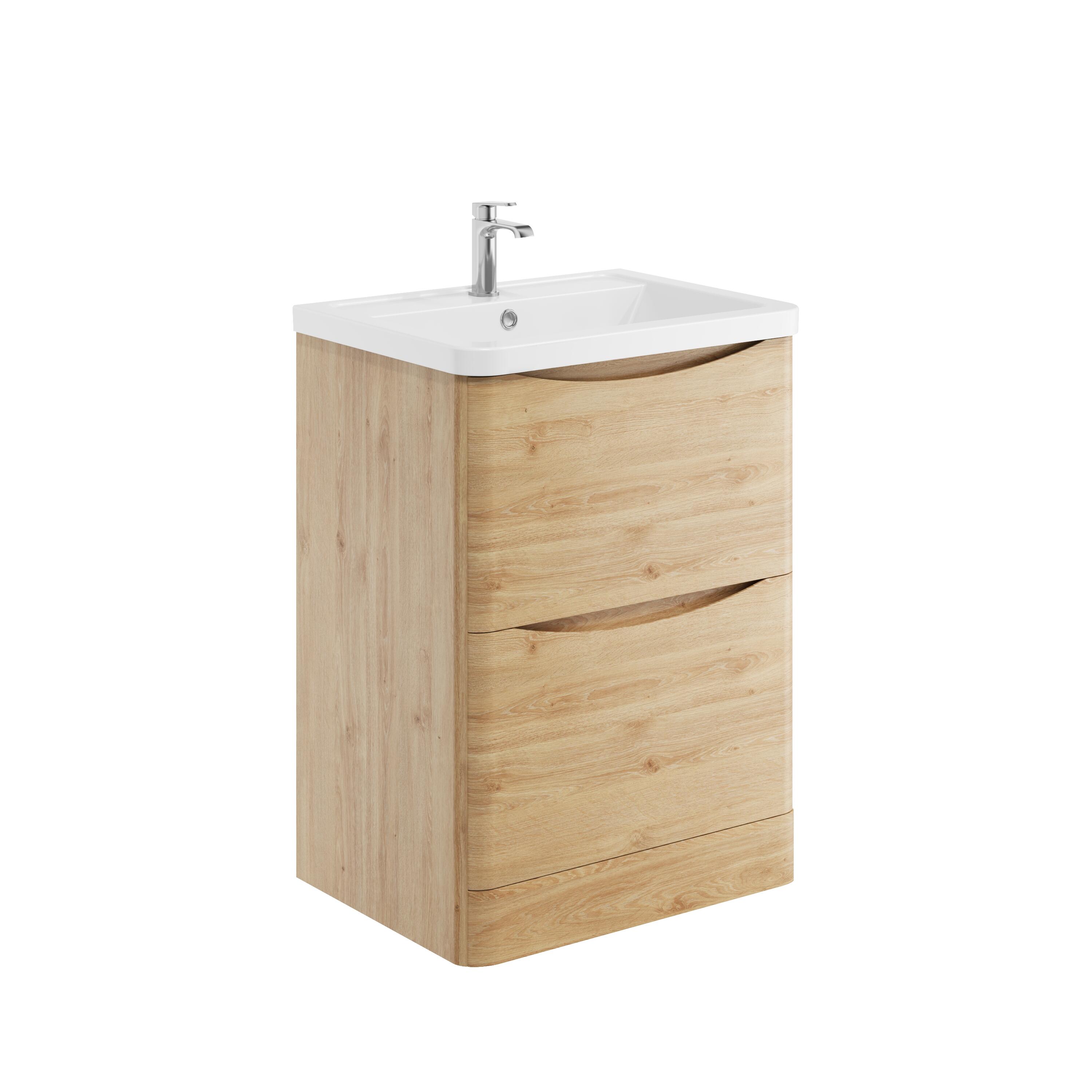 Scudo Bella 595mm floorstanding vanity unit in Davos Oak finish
