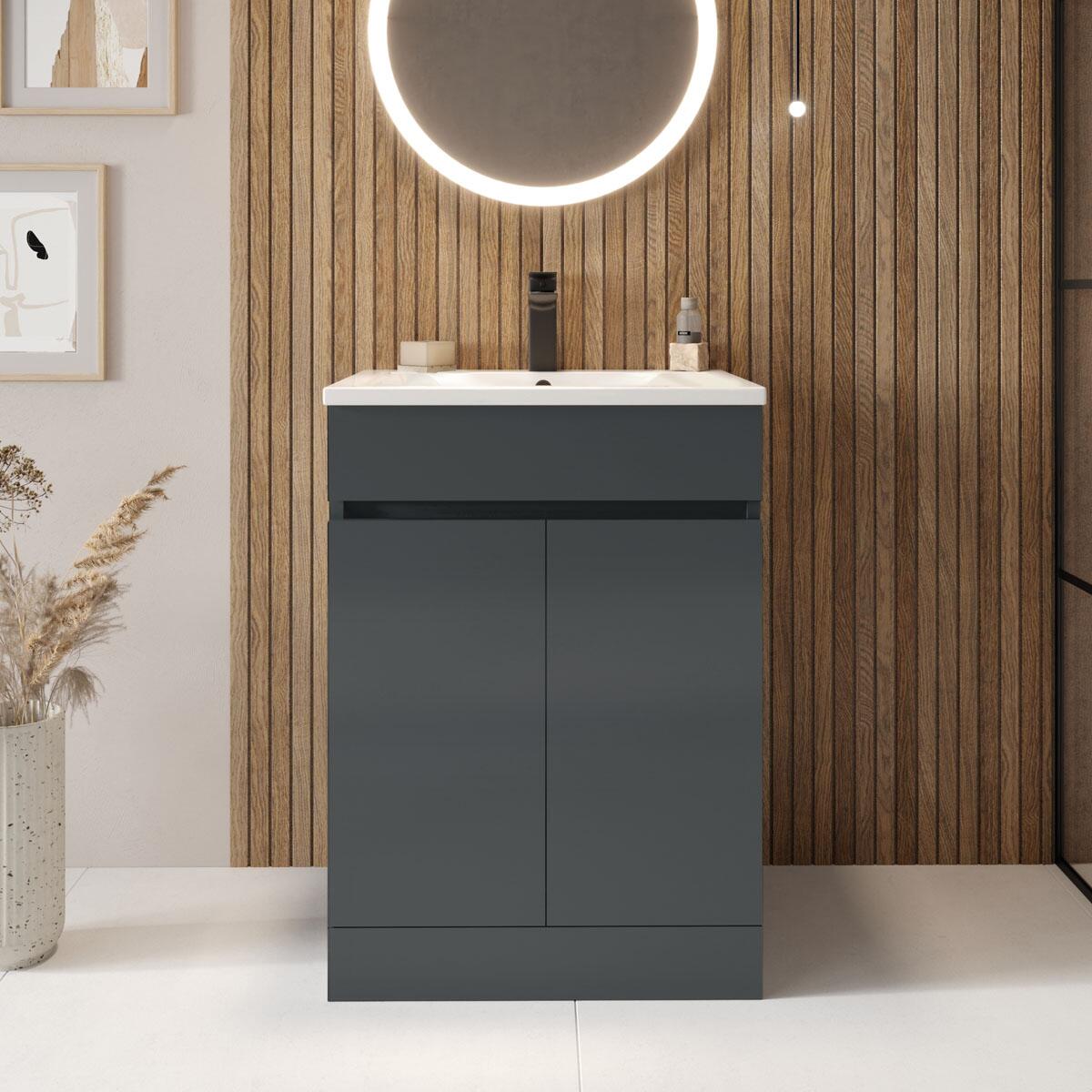 Scudo Empire 466mm floorstanding cloakroom unit in Anthracite MDF with soft-close doors