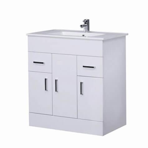 An image of Turin 800Mm Bathroom Floor Standing Vanity Unit With Basin High Gloss White Mini...
