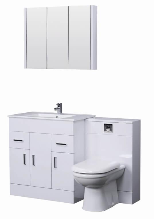 An image of Turin Gloss White Cloakroom Suite 800Mm With Mirror Cabinet