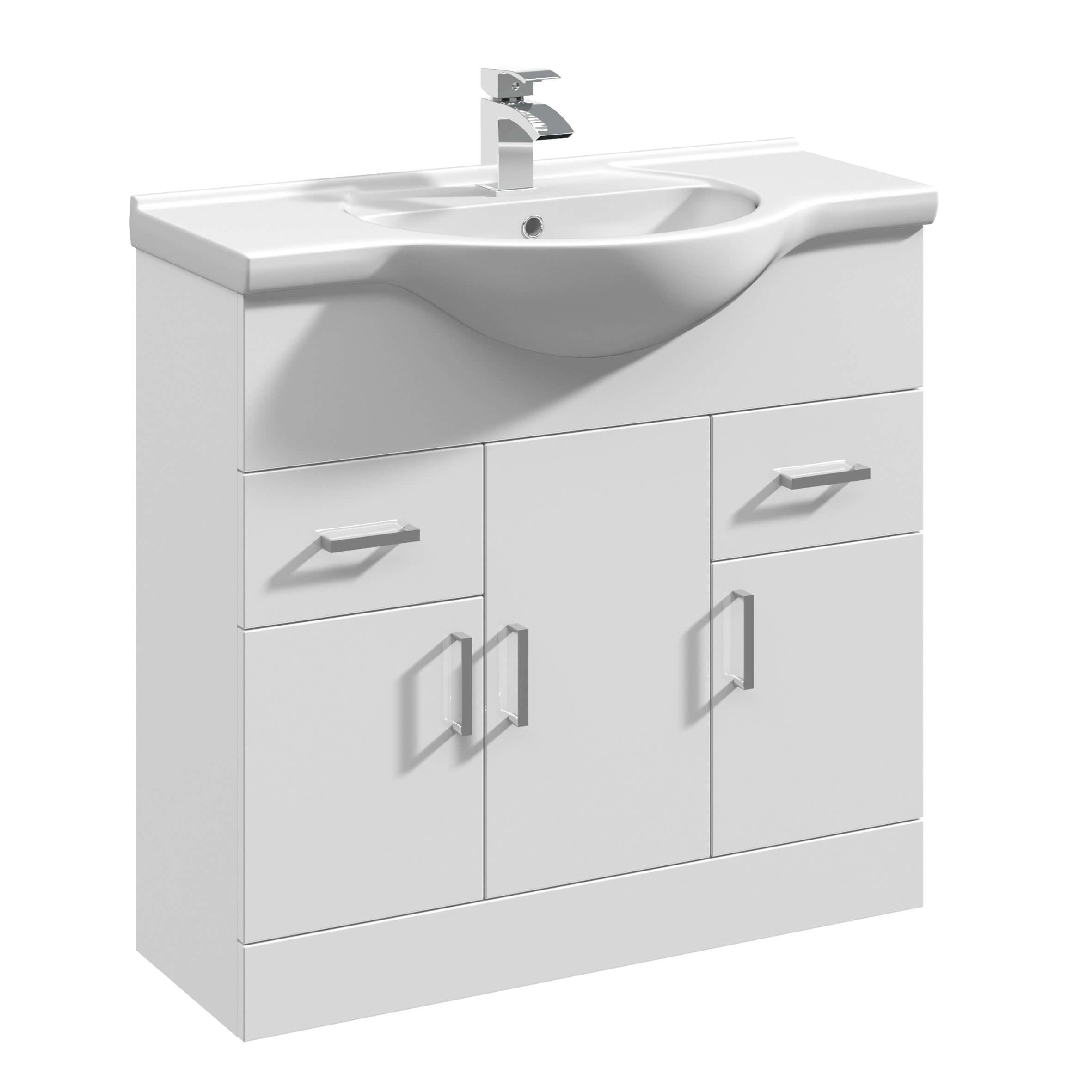 An image of Nuie Delaware White Vanity Unit With Basin W850 X D330Mm - Vty850