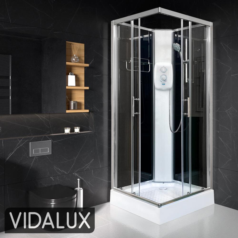 An image of Vidalux Pure-E Black 900Mm X 900Mm Square Shower Pod Cubicle Cabin With Electri....