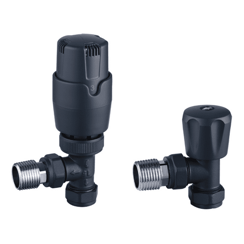 An image of Trinity Thermostatic Controlled Angled Radiator Valves - Anthracite