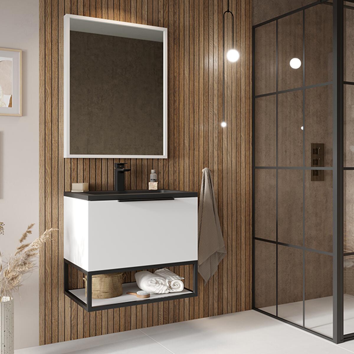 Scudo Ambience 590mm matt white wall hung vanity unit with soft-close doors