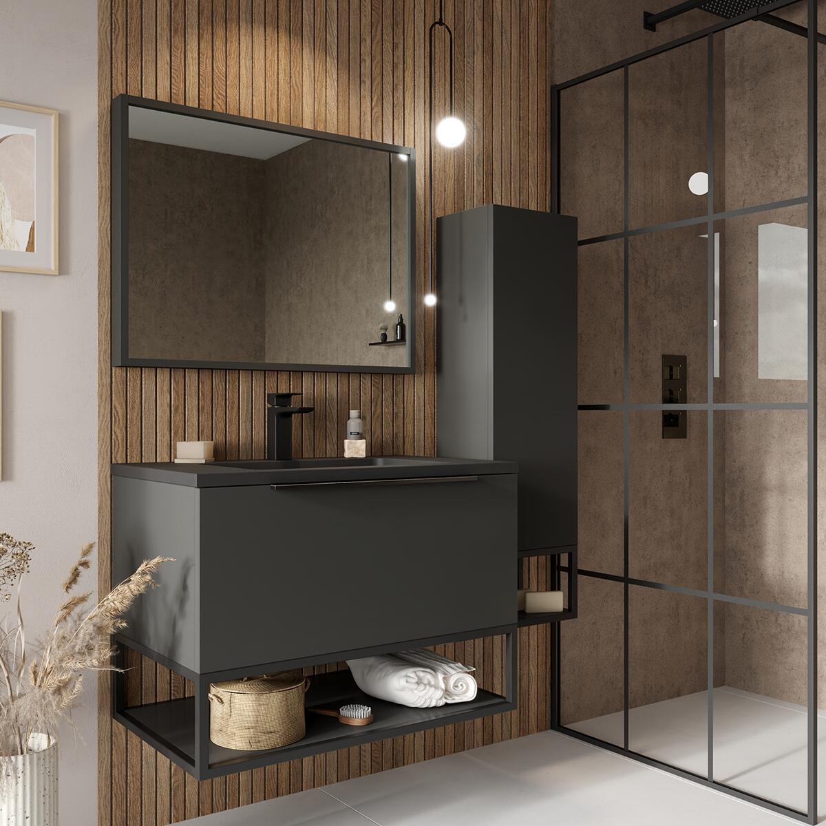 Scudo Ambience 790mm wall hung vanity unit, Matt Grey MDF, contemporary style