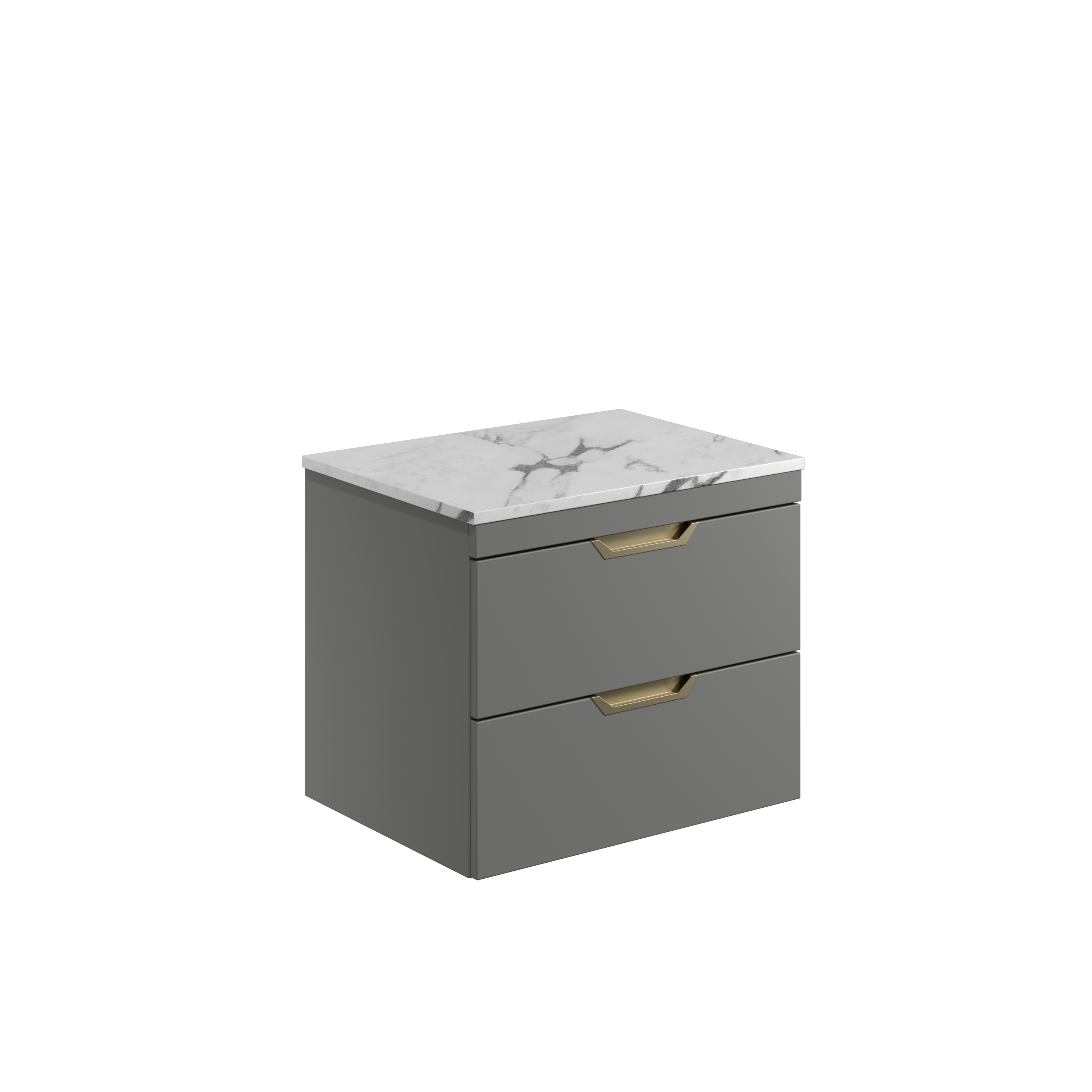 Scudo Aubrey 600mm wall hung vanity unit in Dust Grey with integral handles and matching worktop