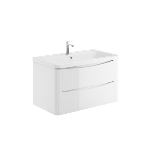 Scudo Bella 800mm wall mounted vanity unit in gloss white with two drawers