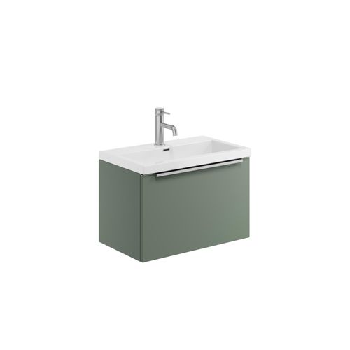 Scudo Muro PLUS wall hung vanity unit in Reed Green finish, 455mm wide, contemporary style with chrome handles