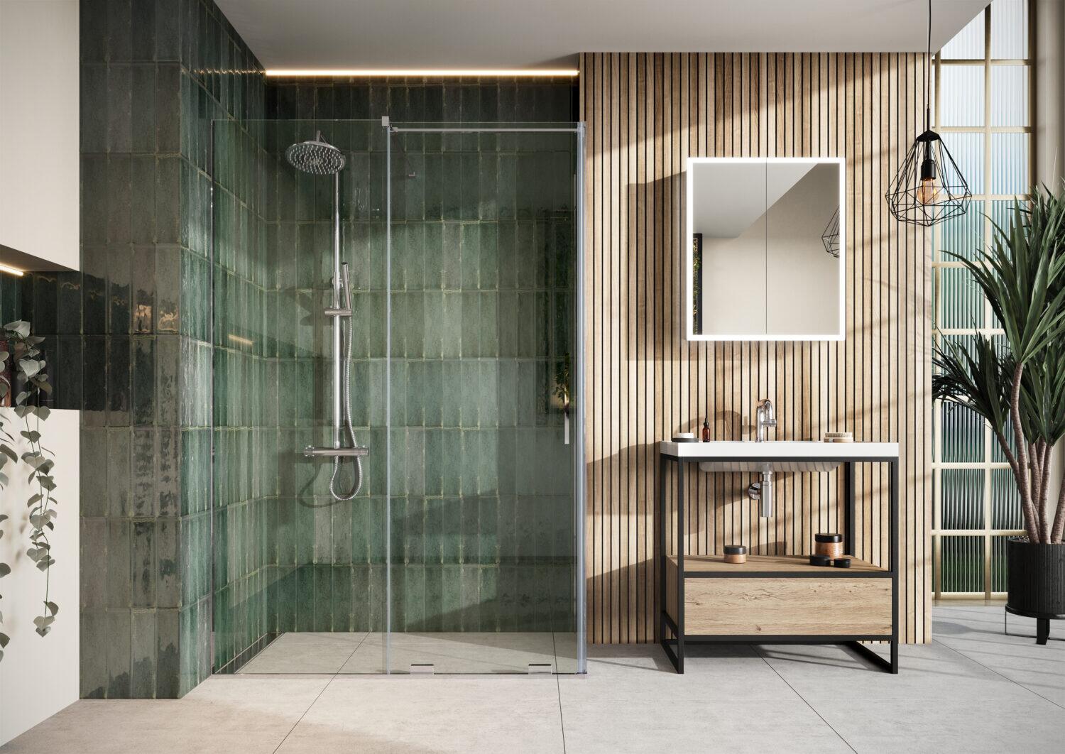 Scudo Momentum 8mm clear glass sliding wetroom shower door, 1430-1470mm width, 2000mm height