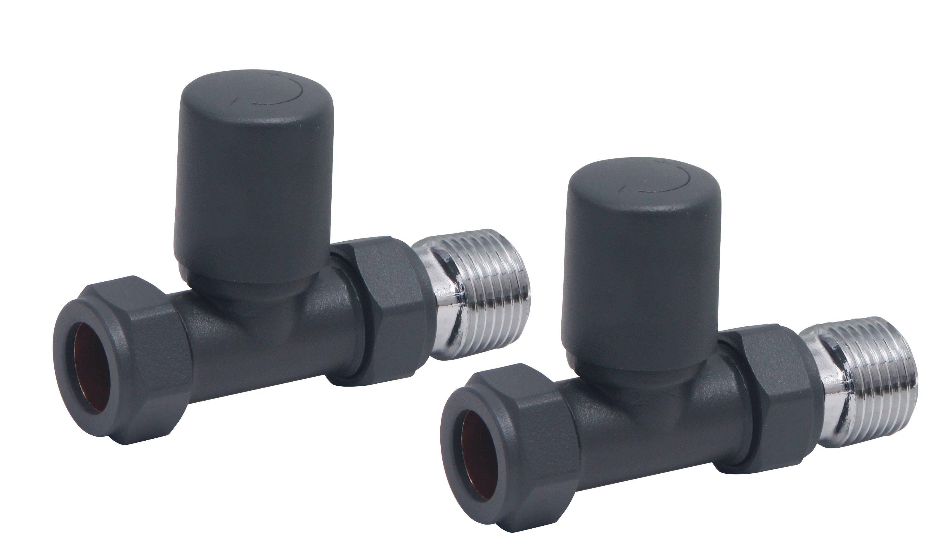 Scudo anthracite straight radiator valve pair, 15mm brass