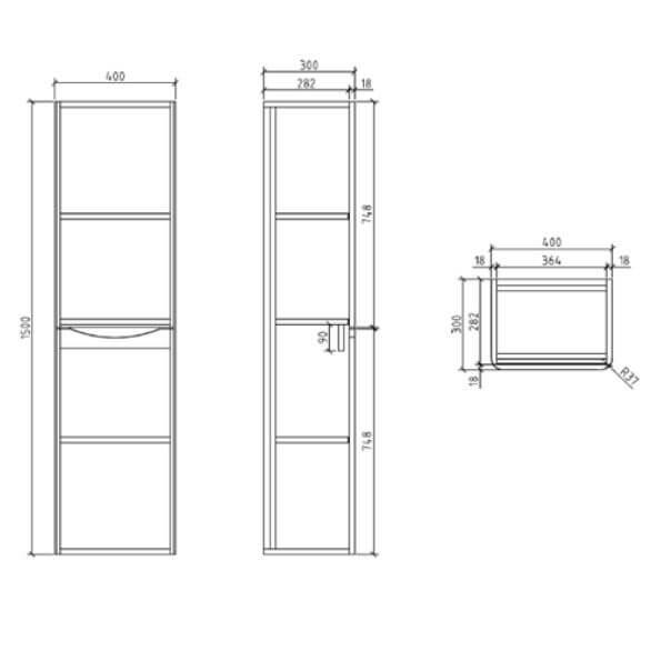 Jupiter Bali White Ash Wall Mounted Tall Bathroom Cabinet Tallboy WMSC150WA