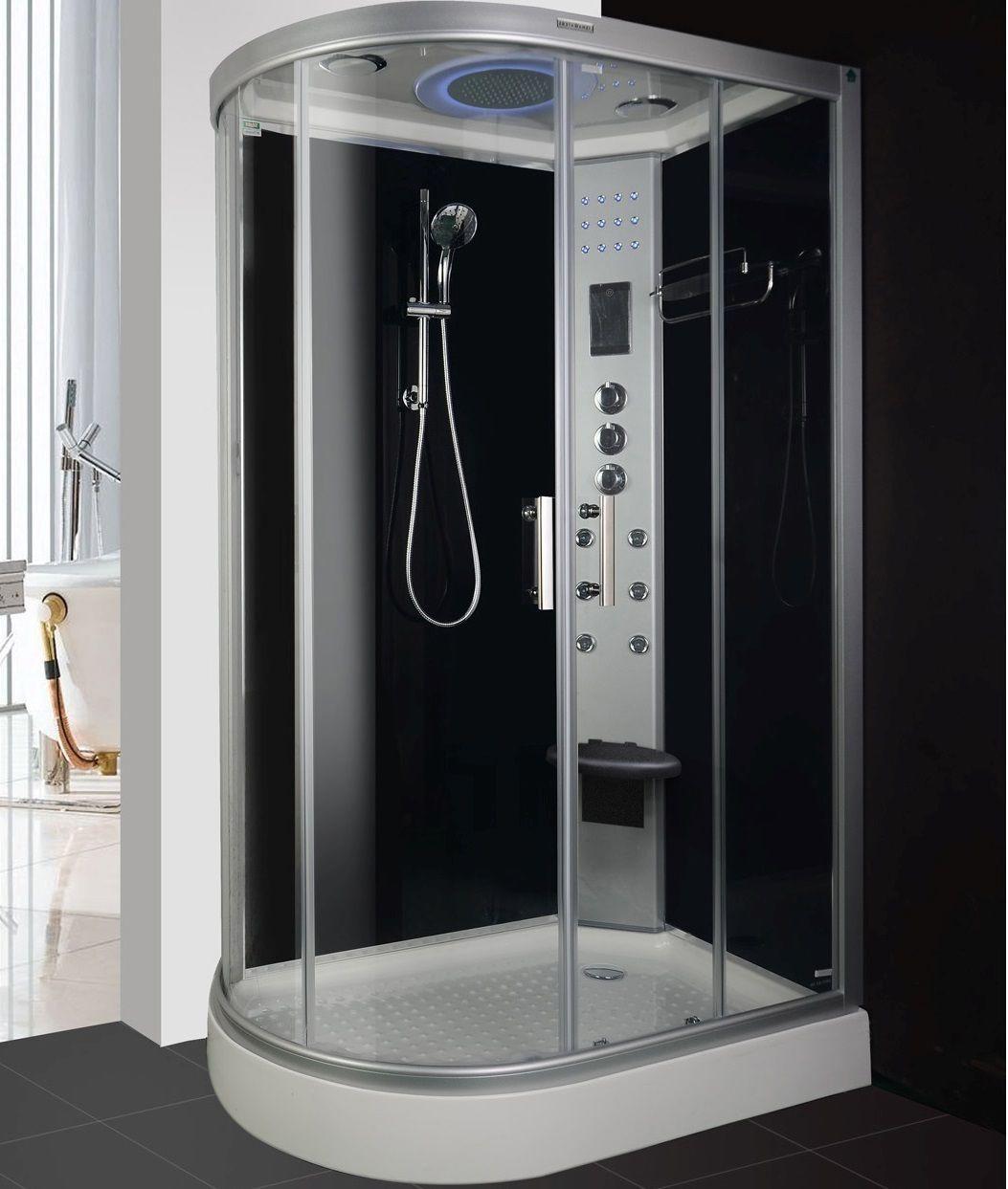 An image of Lisna Waters Lw20 Black 1200 X 800 Hydro Shower Cabin Right Handed Offset Cabin