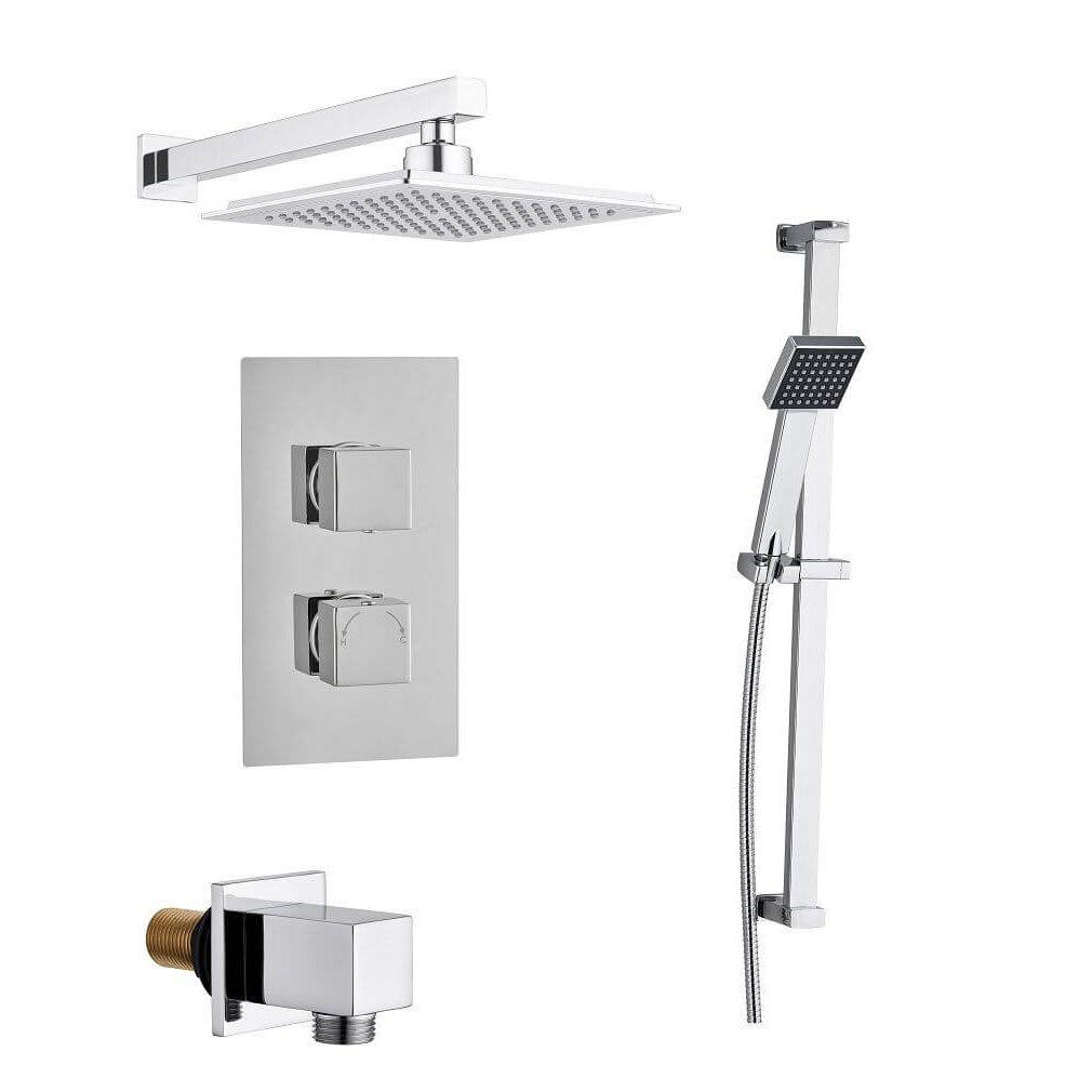 An image of Madrid Square Twin With Diverter Tmv2 Concealed Thermostatic Valve, Fixed Head &...