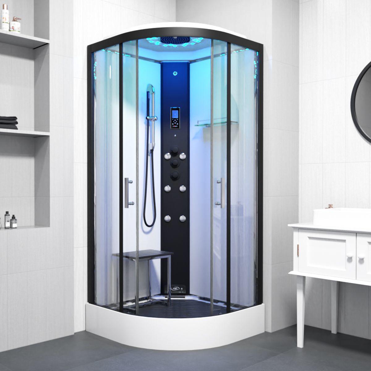 An image of Insignia Monochrome 800Mm X 800Mm Quadrant Steam Shower Cabin