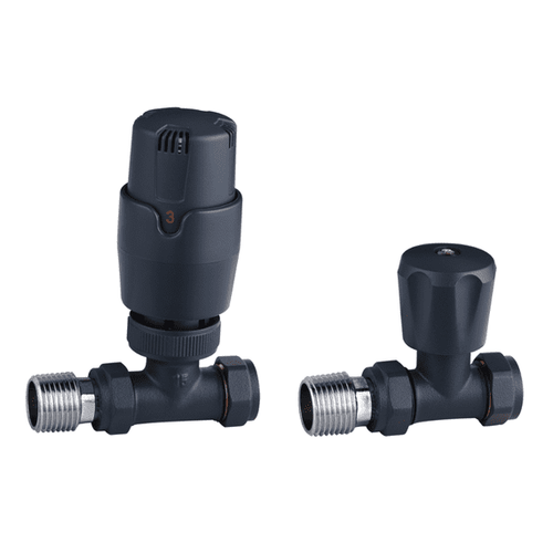 An image of Trinity Thermostatic Controlled Straight Radiator Valves - Anthracite