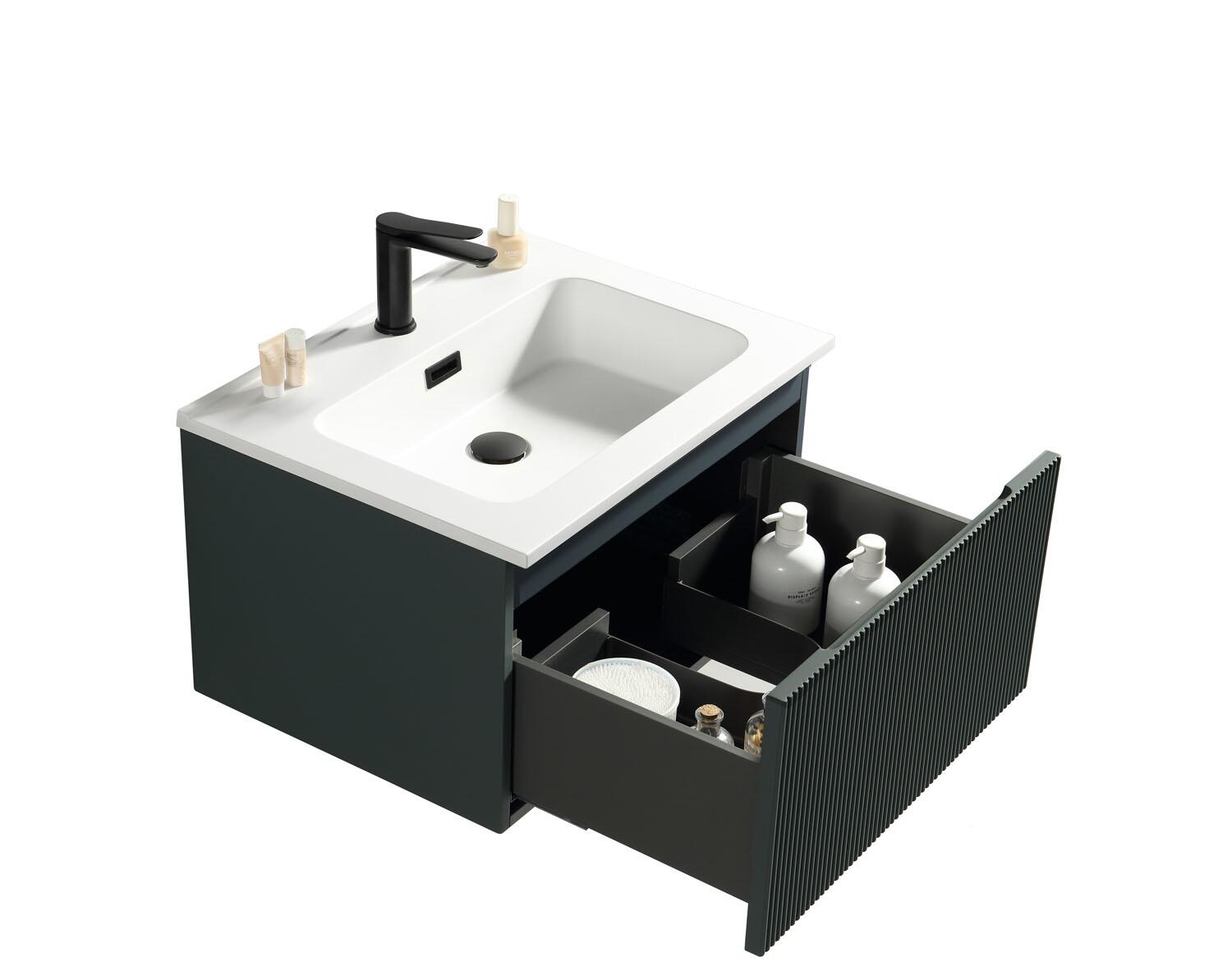 An image of Flauto Midnight Shadow 600Mm Wall Hung Vanity & Matte Basin