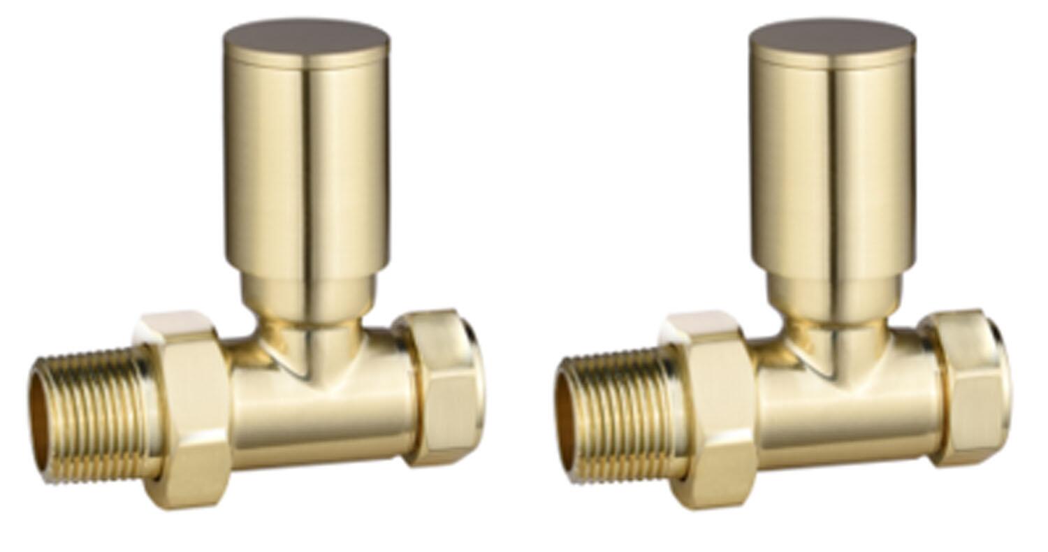 An image of Modern Round Straight Rad Valves - Brushed Brass