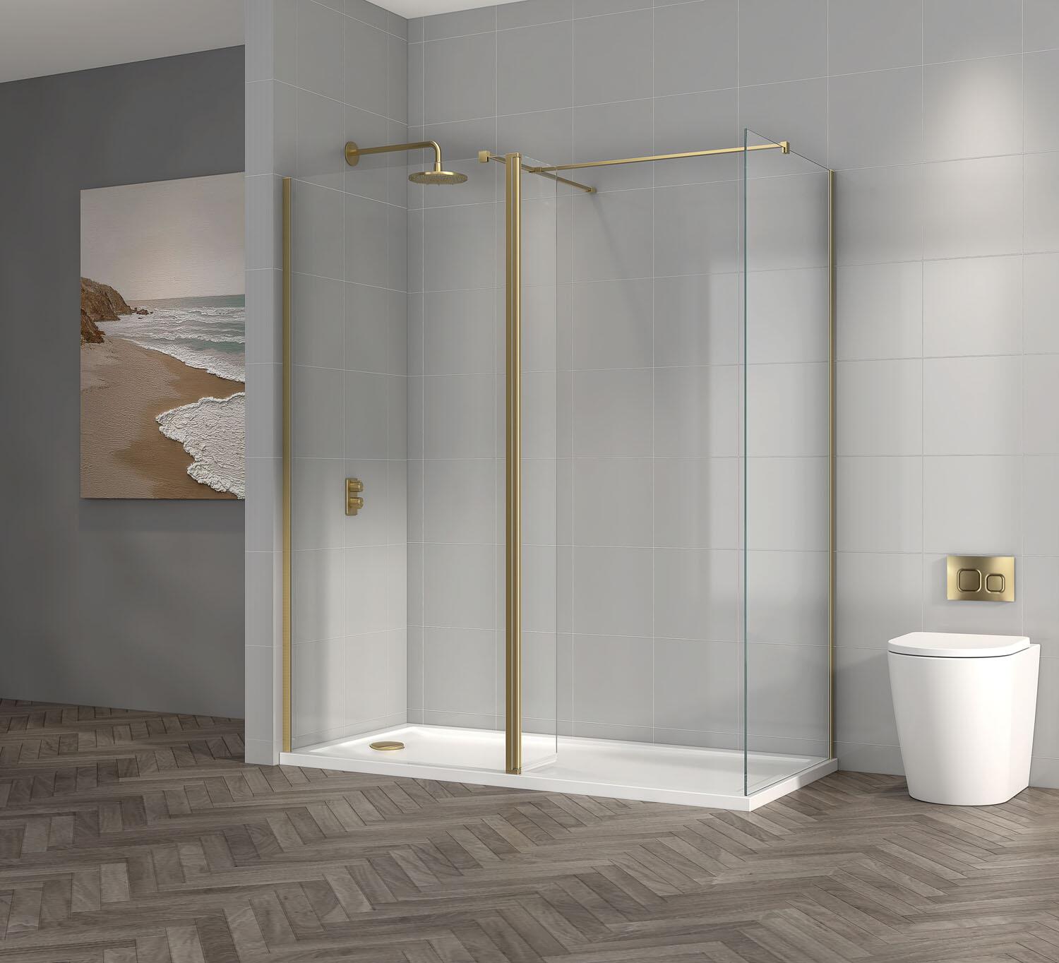 An image of Ti8 Wetroom Panel - 1100X1950Mm W. Brushed Brass Profile Kit