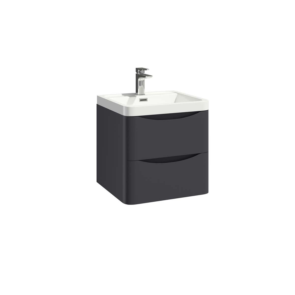 Scudo Bella 496mm wall hung vanity unit in matt grey melamine with soft-close doors