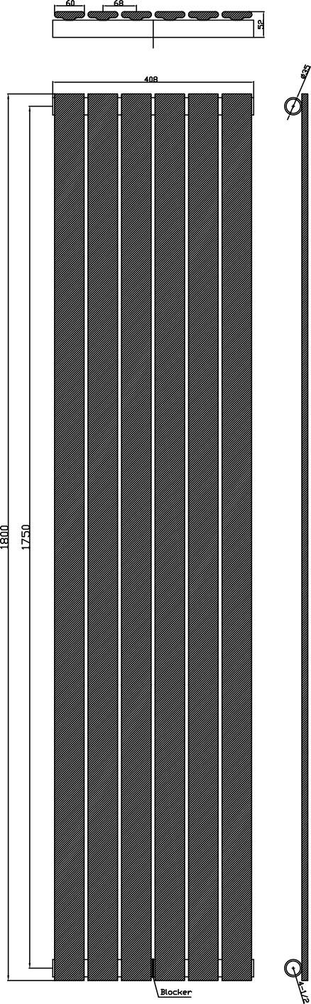 Scudo Bravo anthracite designer radiator, single panel, 1800mm x 408mm vertical mounting