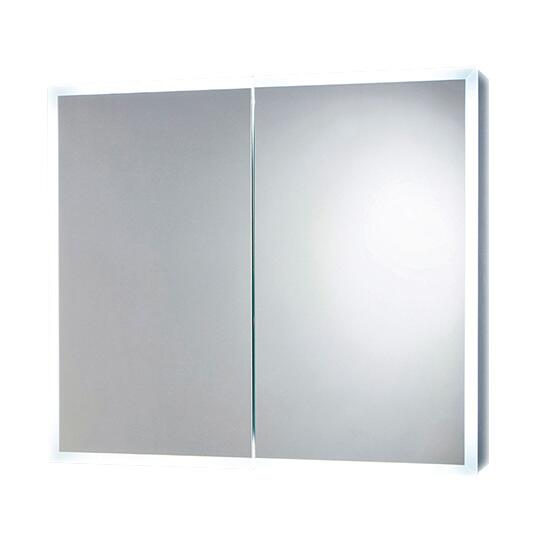 Scudo Mia 800mm x 700mm LED mirror cabinet with demister pad and shaver socket, grey cabinet, mirrored glass
