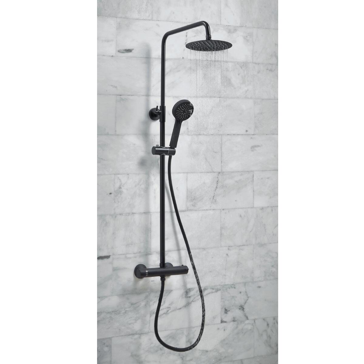 Scudo Mono Middleton black adjustable round rigid riser complete shower system