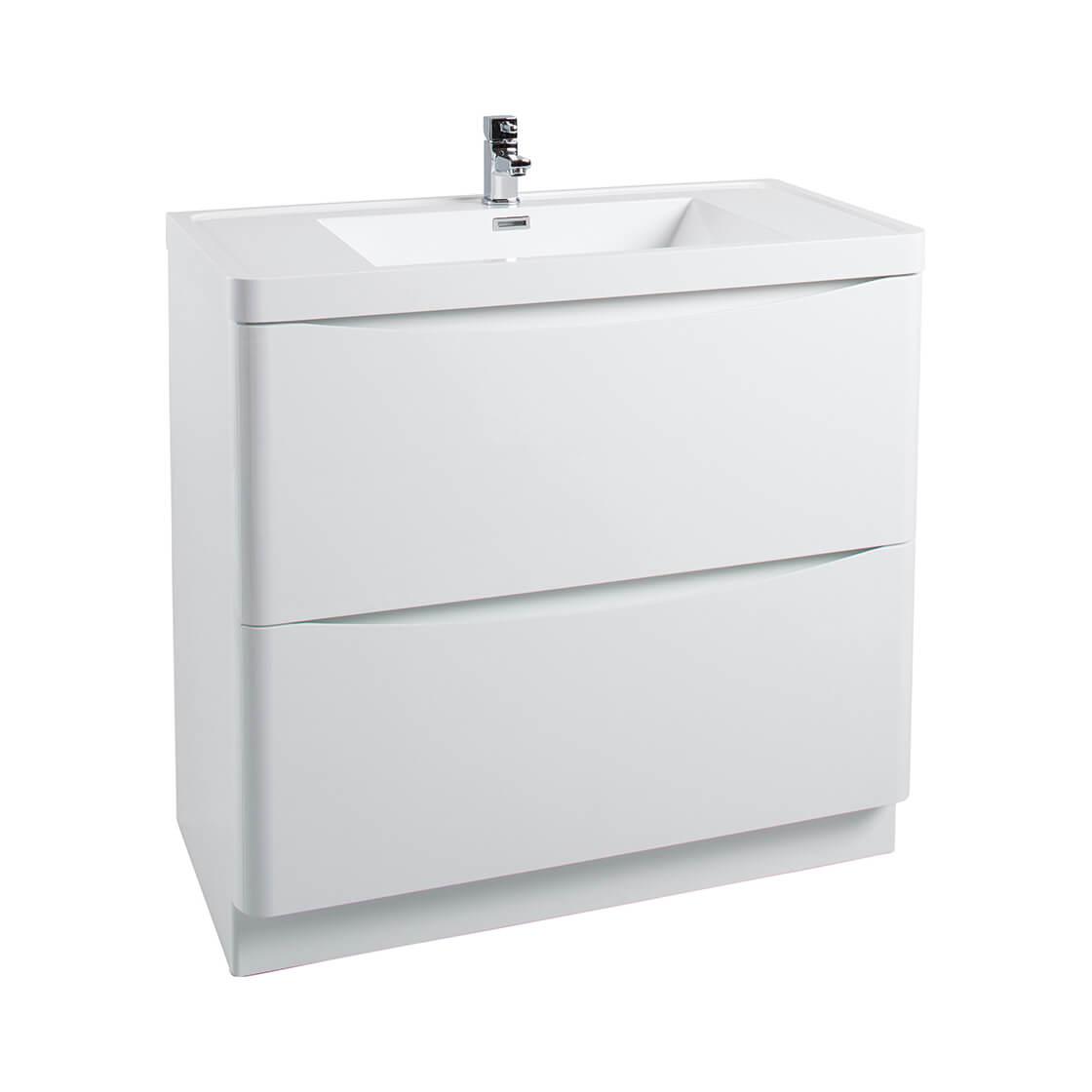 Jupiter Bali White Gloss Floor Standing 900mm Bathroom Vanity Unit And Basin