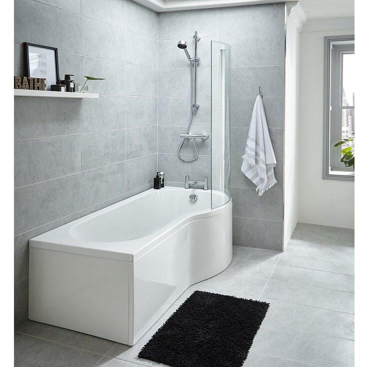 An image of Premier 1700Mm Right Hand Whirlpool Shower P Shaped Bath With 8 Jets