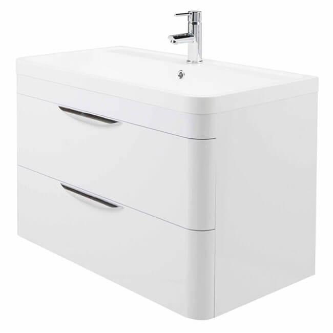 An image of Parade 800Mm Vanity Unit With Basin White Gloss Wall Mounted Cabinet And Basin -...