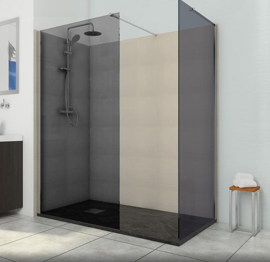 An image of Deluxe8 700Mm Smoked Black 8Mm Glass Wet Room Shower Screen Walk-In Panel