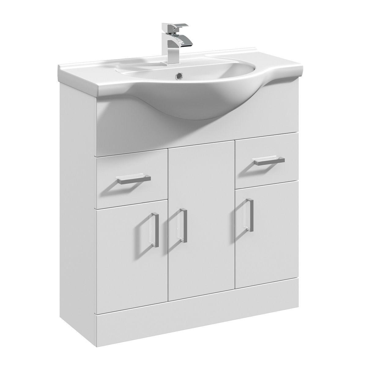 An image of Nuie Delaware White Floor Standing Vanity Unit With Basin W750 X D330Mm - Vty750