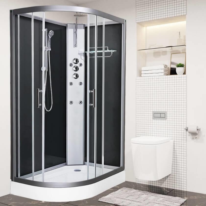 An image of Vidalux Pure 1200Mm X 800Mm Black Right Offset Quadrant Hydro Shower Cubicle