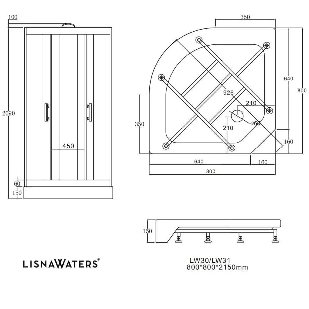 Lisna Waters LW18 1200 x 800 Steam Shower Cabin Right Handed White Offset  Quadrant Enclosure