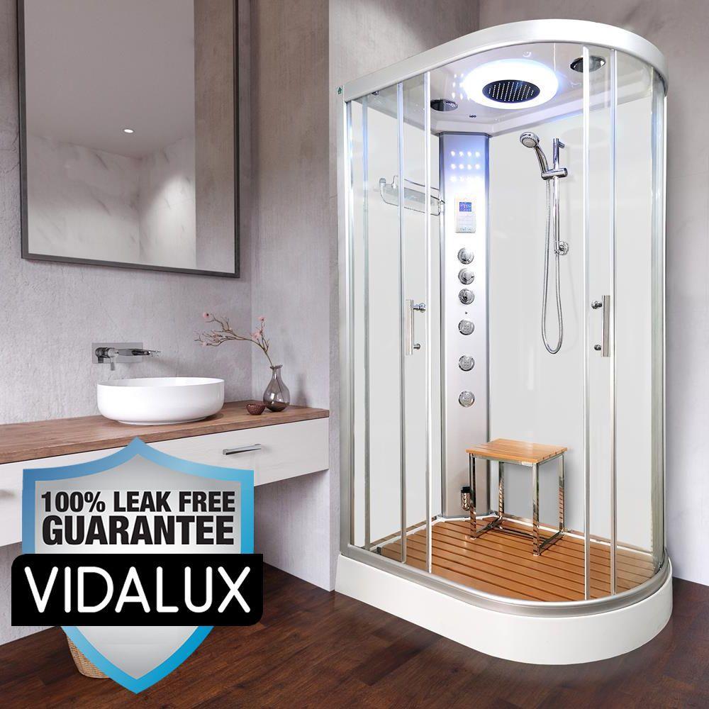An image of Vidalux Left Clearwater Steam Shower 1200Mm X 800Mm White Offset Quadrant Cubicl...