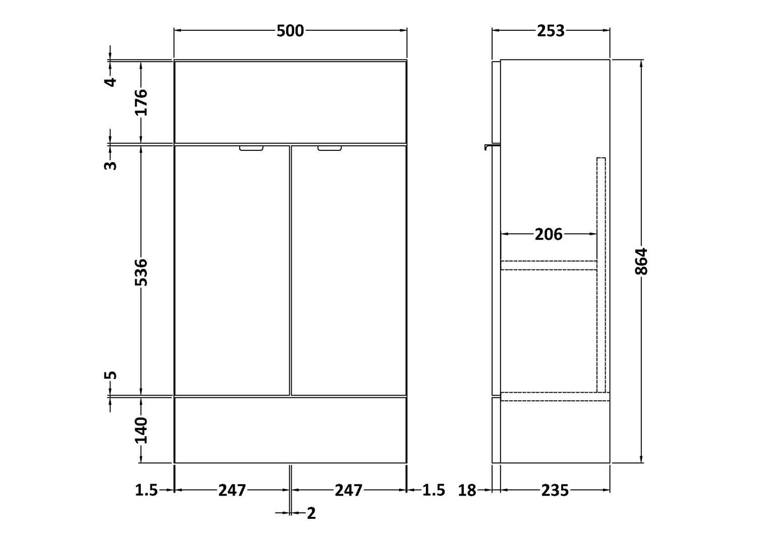 Hudson Reed Fusion Gloss Grey 500mm Vanity Unit - Compact Bathroom ...