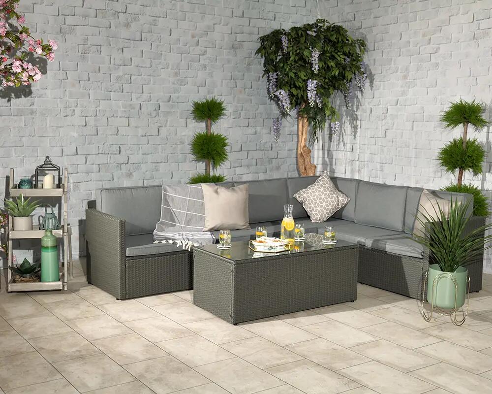 An image of Royal Craft Berlin Six Seater Corner Lounging Set Garden Furniture - Grey