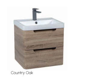 An image of Trinity Graphite Oak Pvc - Monza Vanity & Basin Wall Hung - 600Mm